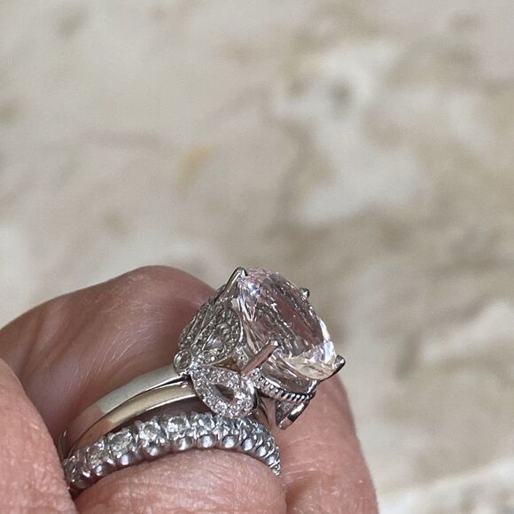 6.26 Carat Exquisite Natural Moganite and Diamond 14K Solid White Gold Ring - Picture 9 of 11